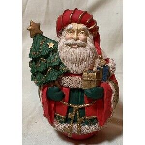 Whimsical Round Santa In Red And Gold Suit Approx 4.5 Inches Tall